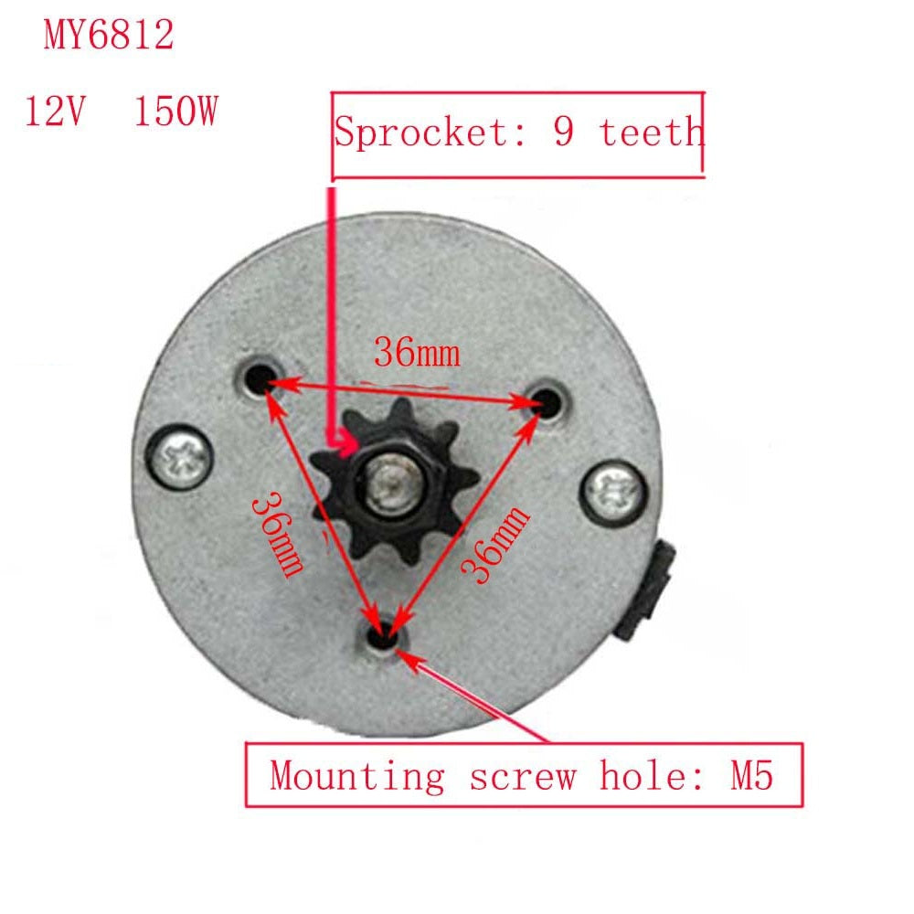 MY6812 DC 12V/24V 150W high speed motor with sprocket , scooter small brush motor