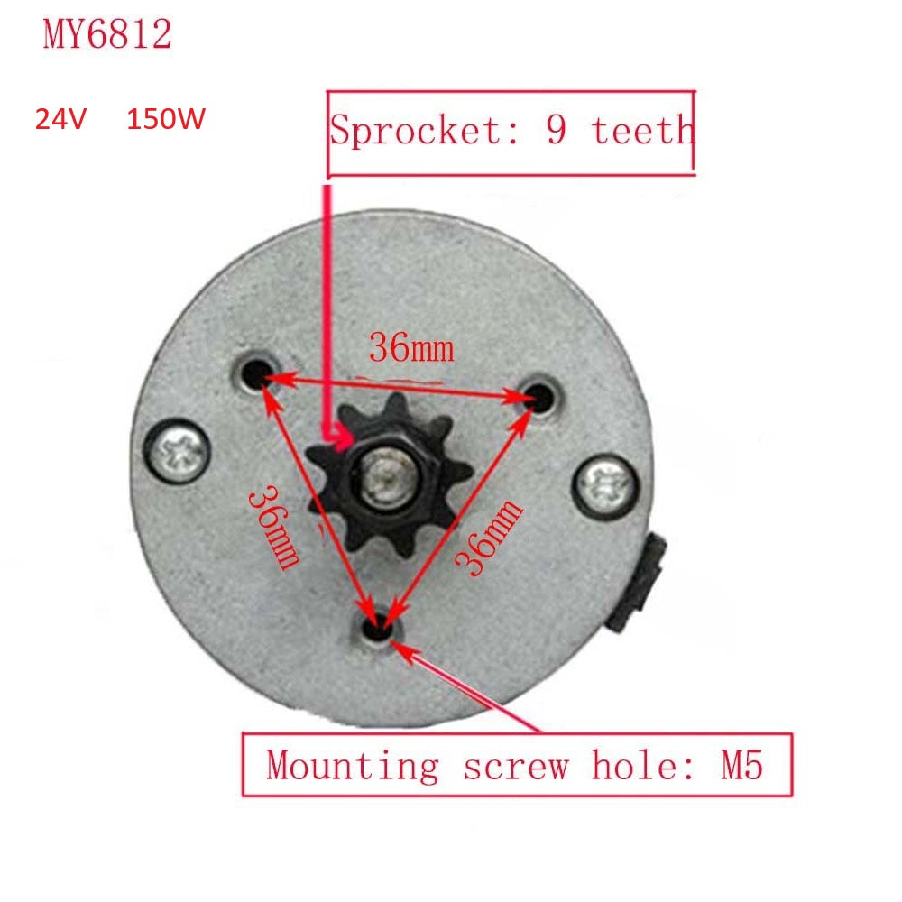 MY6812 DC 12V/24V 150W high speed motor with sprocket , scooter small brush motor