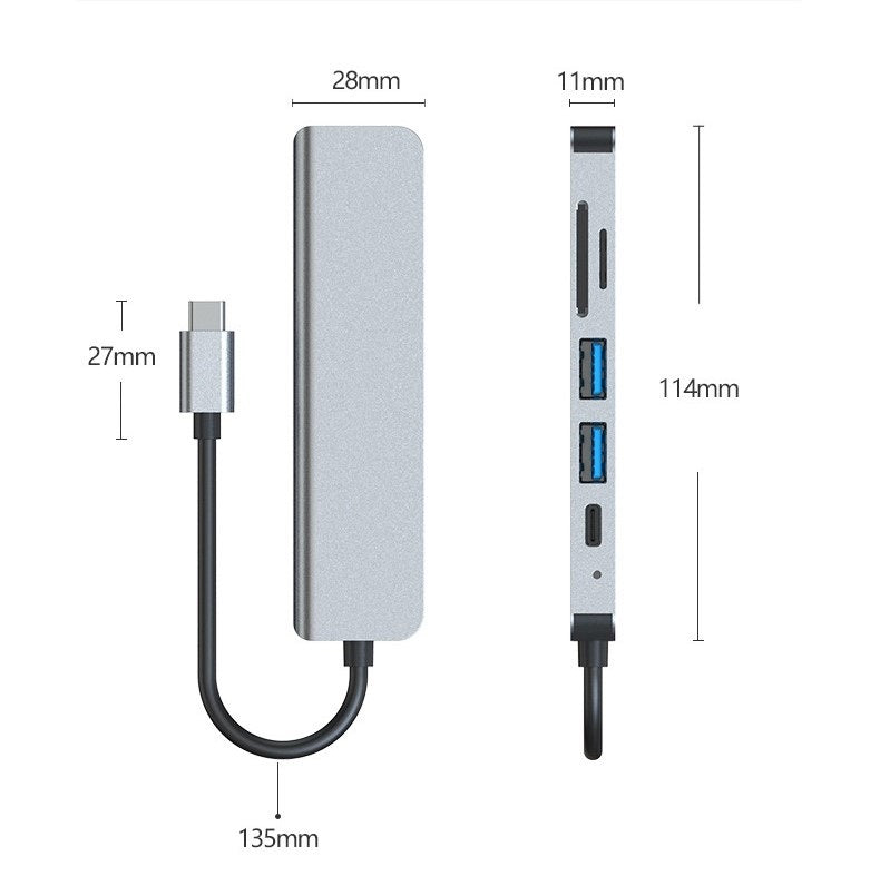 6 In 1 Type C Adapter docking station Type C Hub to HDMI USB 3.0 TF SD PD