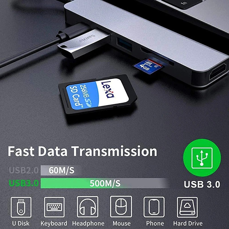 6 In 1 Type C Adapter docking station Type C Hub to HDMI USB 3.0 TF SD PD