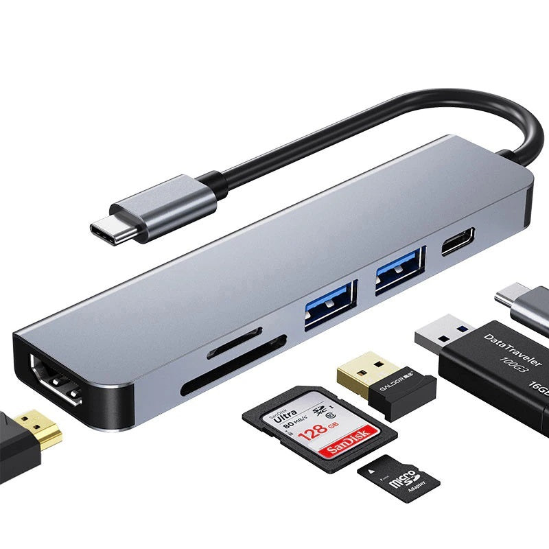 6 In 1 Type C Adapter docking station Type C Hub to HDMI USB 3.0 TF SD PD