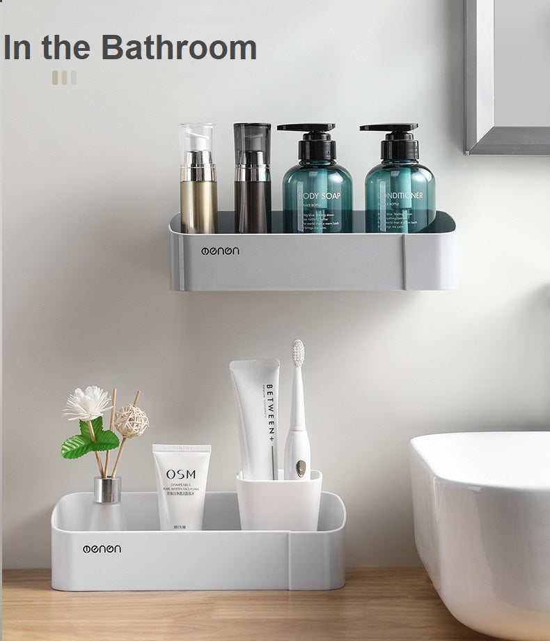 Drill-free Wall Mount Bathroom Shelf Organizer Storage Rack - Grey