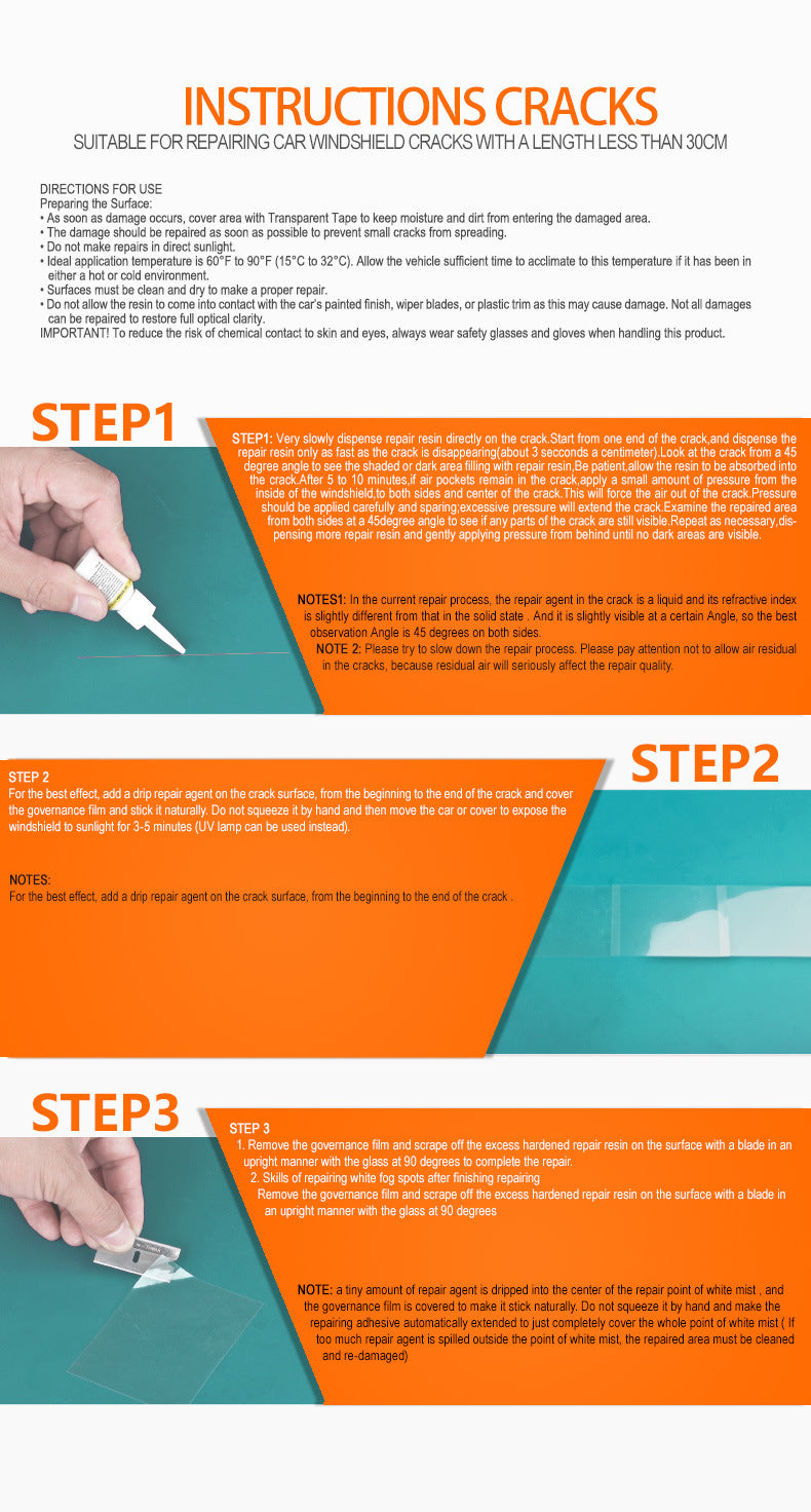 Car windshield crack repair resin kit