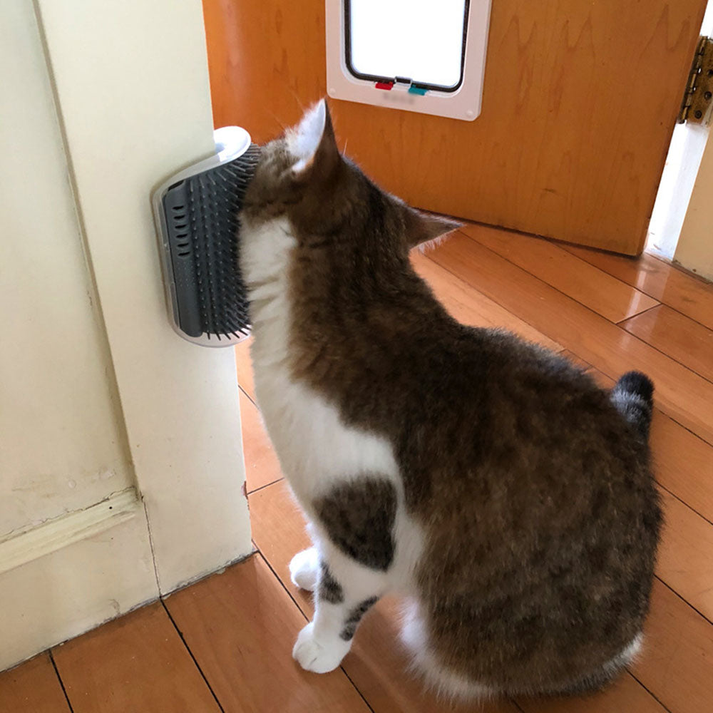 Cat Self Groomer Massager Wall Corner Mount Brush - Grey