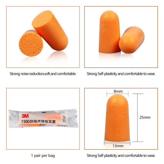 10 pairs x 3M 1100 Bullet Type Foam Earplugs Anti-noise Abatement Sleeping Ear plug Orange