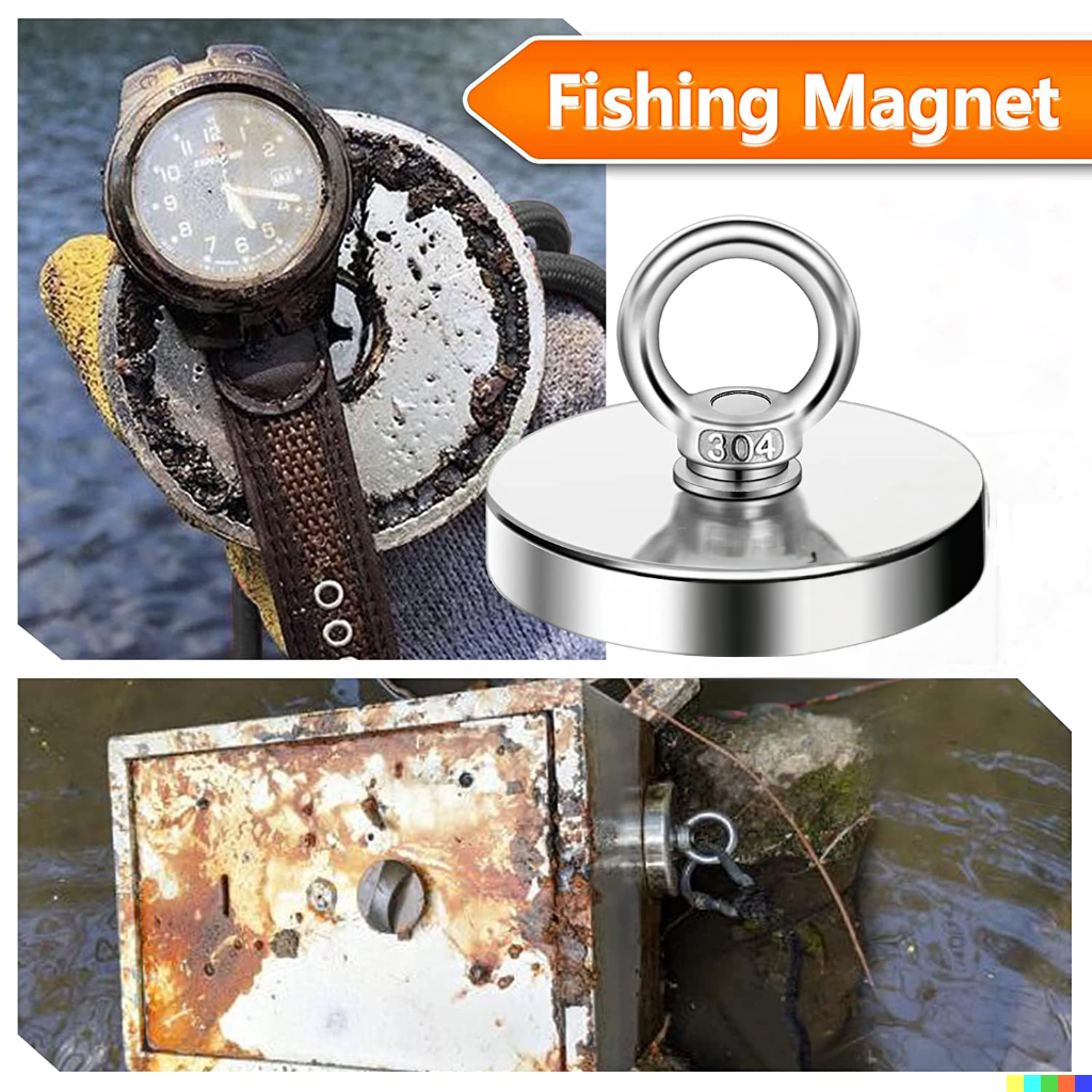 75mm Fishing Magnet with Ring - Maximum breakaway force 180kgs
