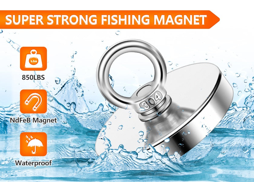 75mm Fishing Magnet with Ring - Maximum breakaway force 180kgs