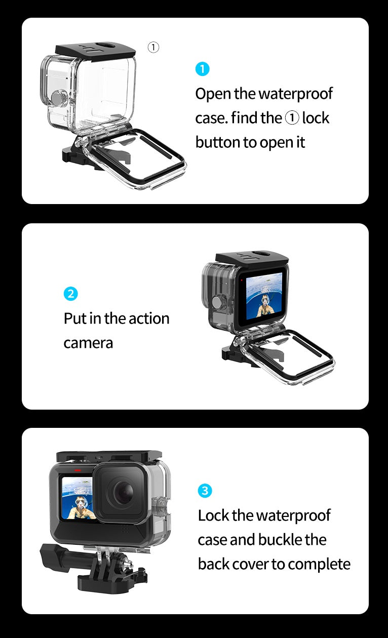 Telesin Brand GoPro 45m waterproof protective housing case for Hero 9/10/11/12/13 black