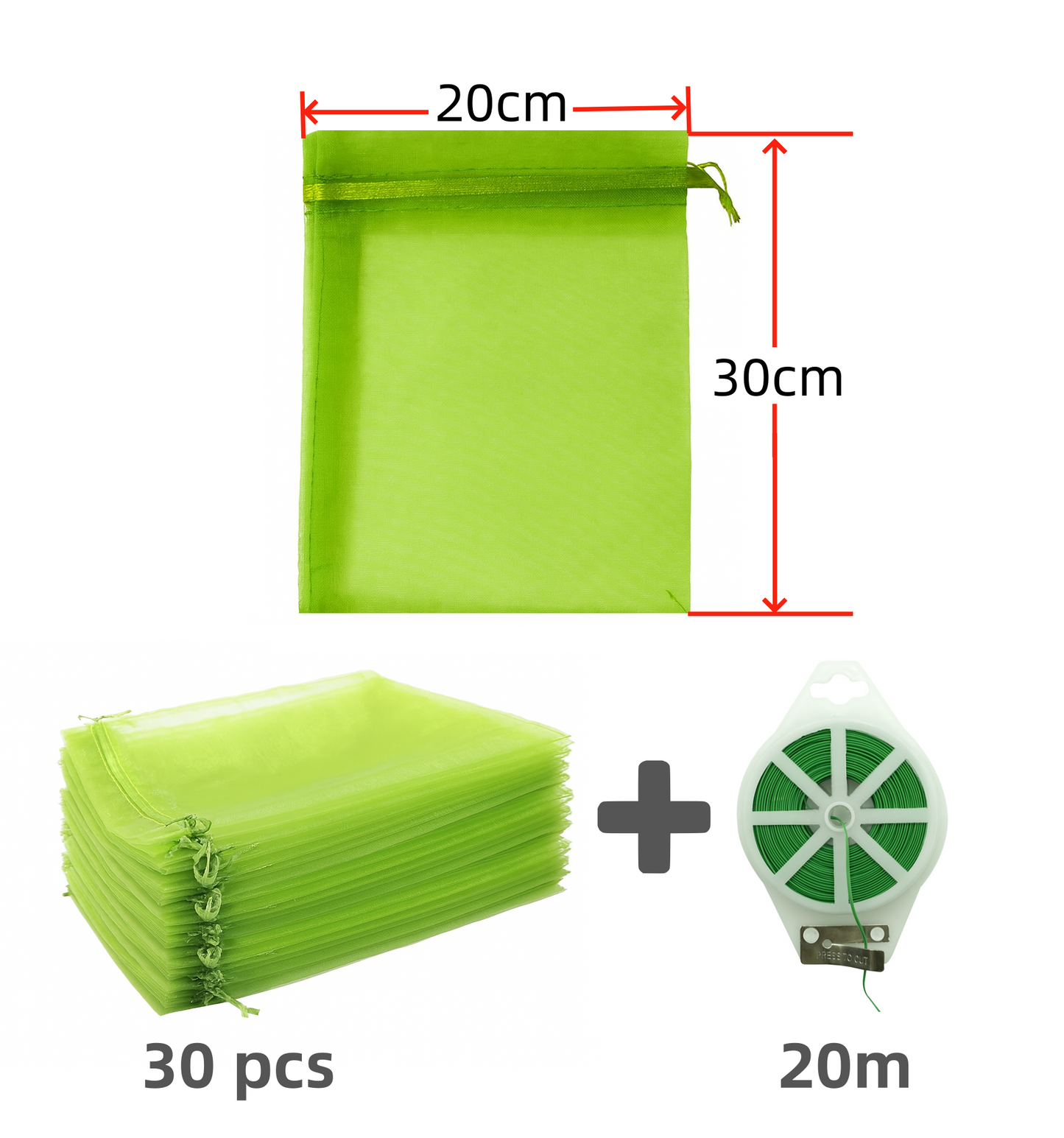 30 Pack Fruit Protection Bags 20x30cm + 20m Garden Twist Tie with Cutter – Reusable Anti-Bird & Pest Control Mesh Bags for Grapes Strawberries Figs with Plant Tying Wire for Gardening