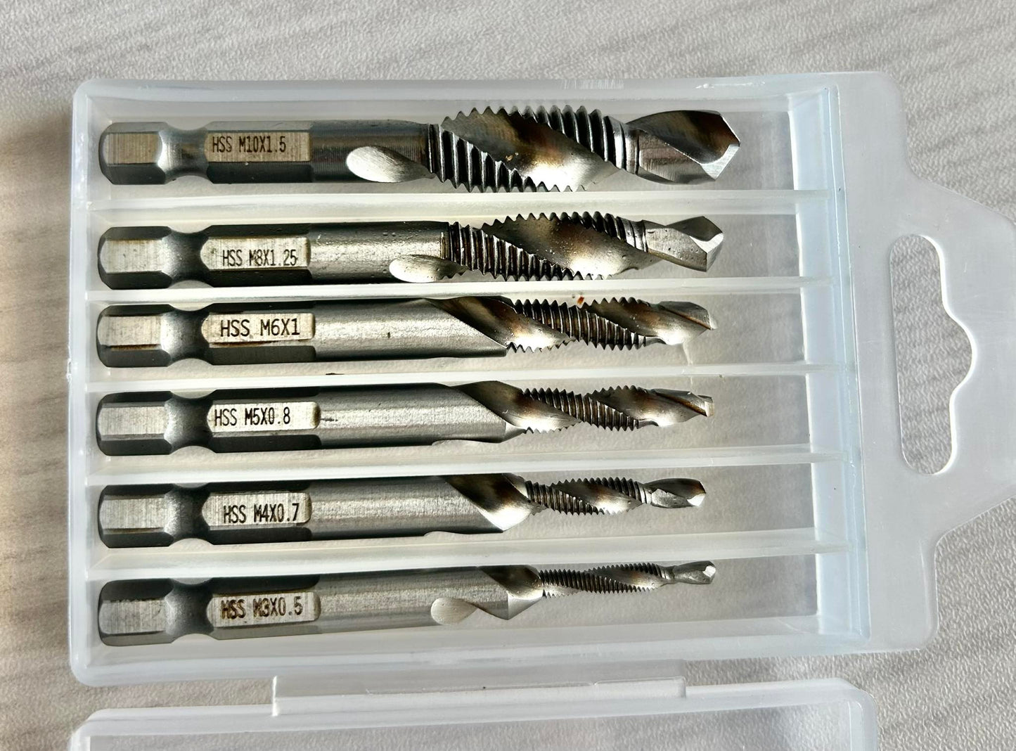 3mm ~ 10mm Metric HSS Thread Tap & Drill Set with 1/4" hex shank Thread & Deburr