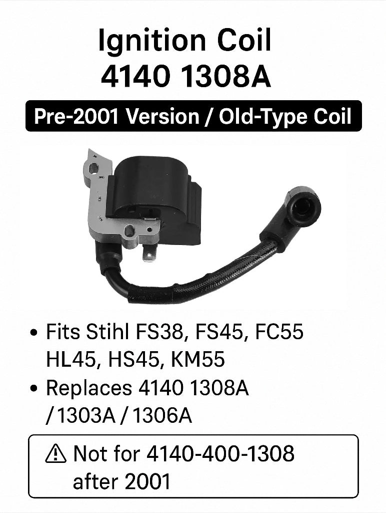 Ignition Coil 4140 1308A for Stihl FS38 FS45 FS55 FC55 HL45 HS45 KM55 — Pre-2001 Version