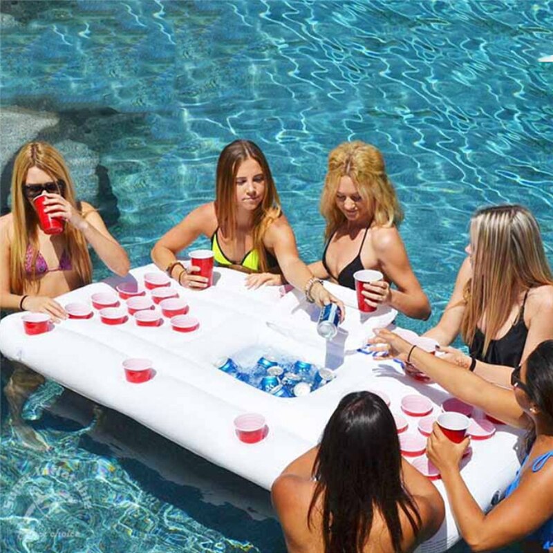 Inflatable pool table with 28 cup holder and ice trough