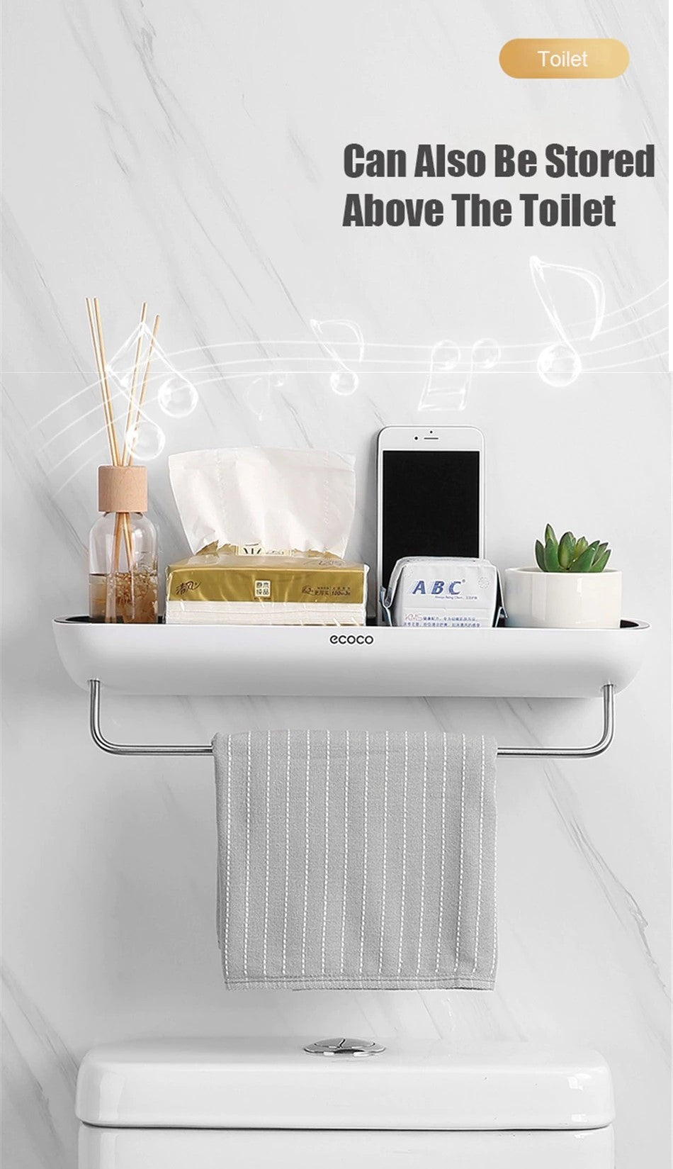 Wall mount Drill-Free Kitchen Bathroom Storage Rack - Grey