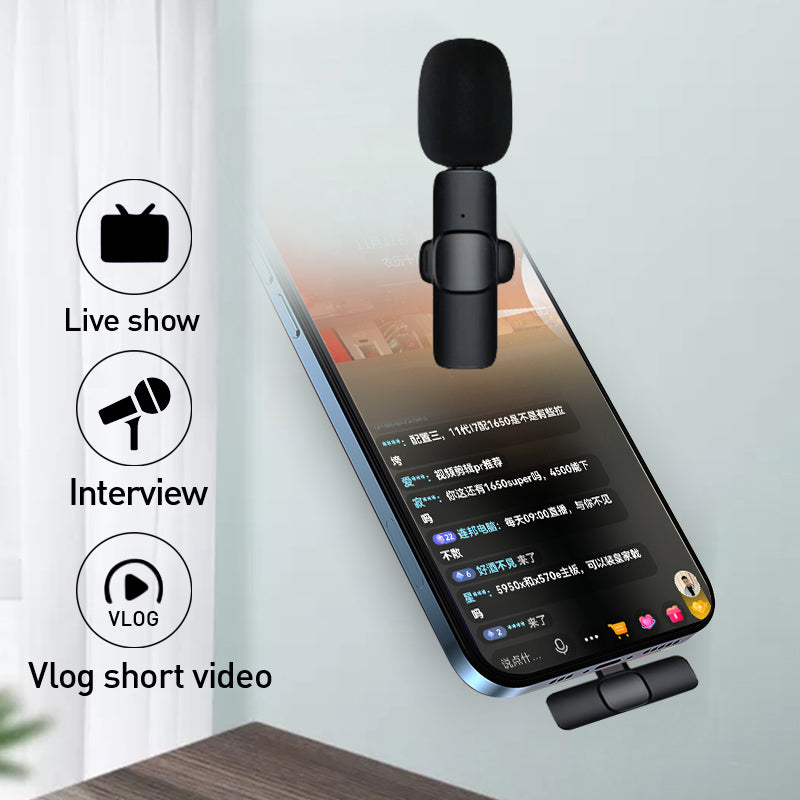 Wireless Lavalier Live Broadcast Microphone Portable Mini Mic for iPhone/Android