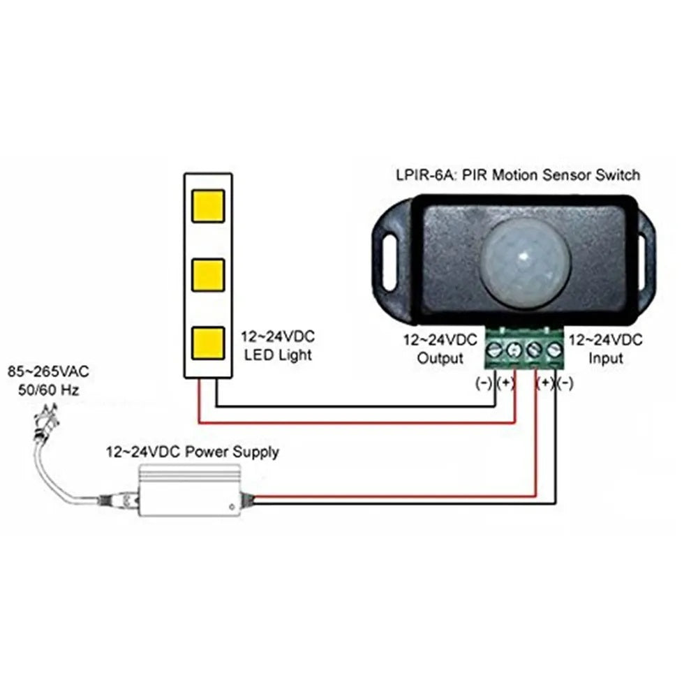 DC 12V 24V 6A Automatic Adjust PIR Motion Sensor Switch Module
