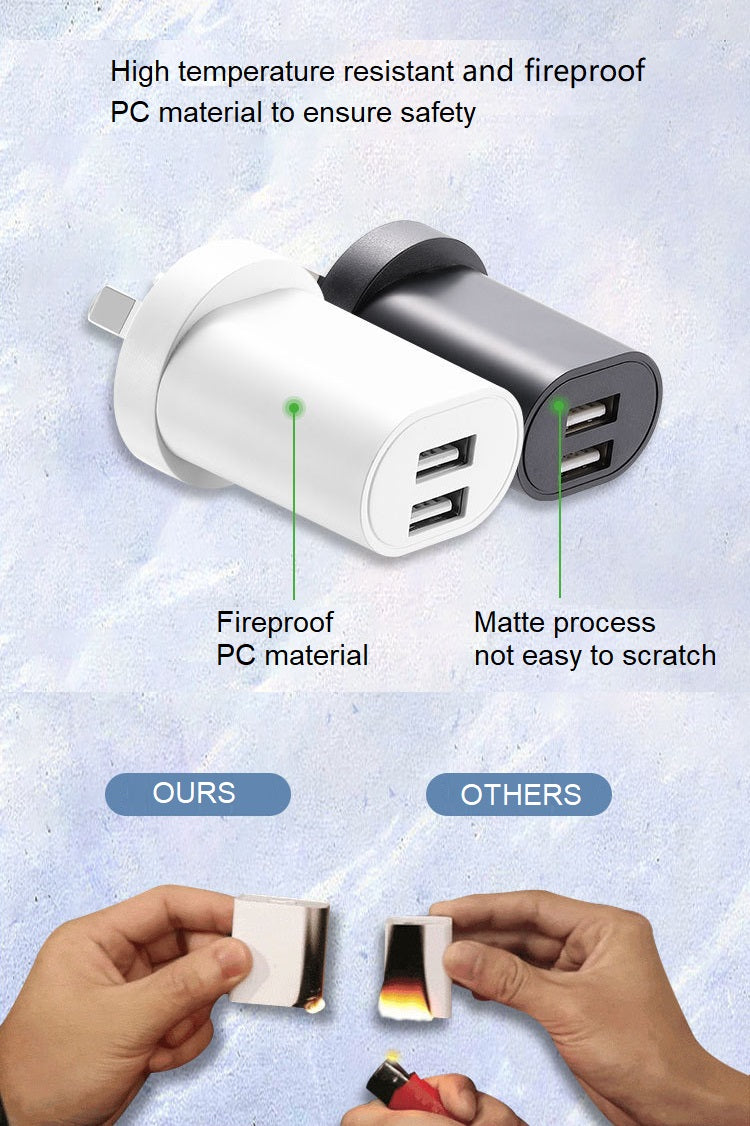 SAA Certified 5V2.4A Fast Charger dual Port USB Output - White