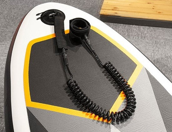 3m/10feet long 7mm diameter SUP Leash Coiled Ankle Leash - Black/Yellow