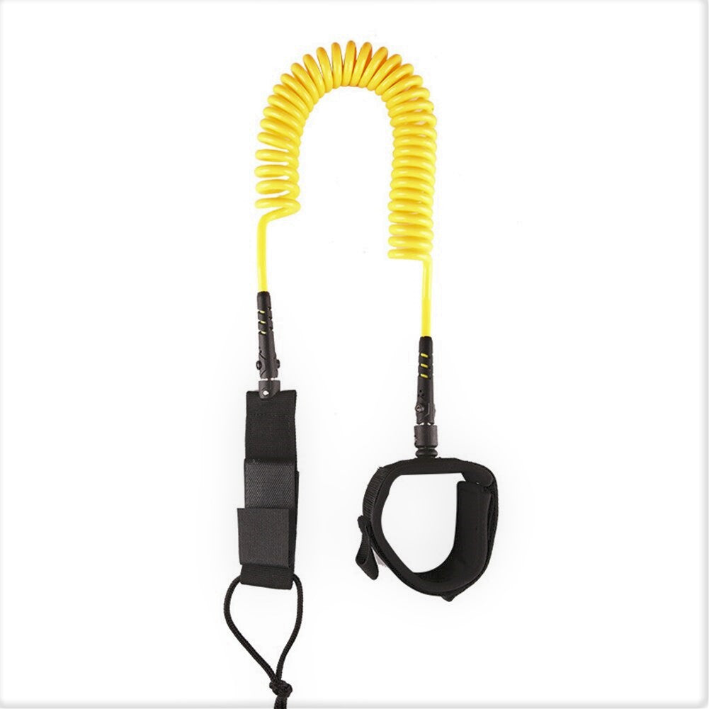 3m/10feet long 7mm diameter SUP Leash Coiled Ankle Leash - Black/Yellow