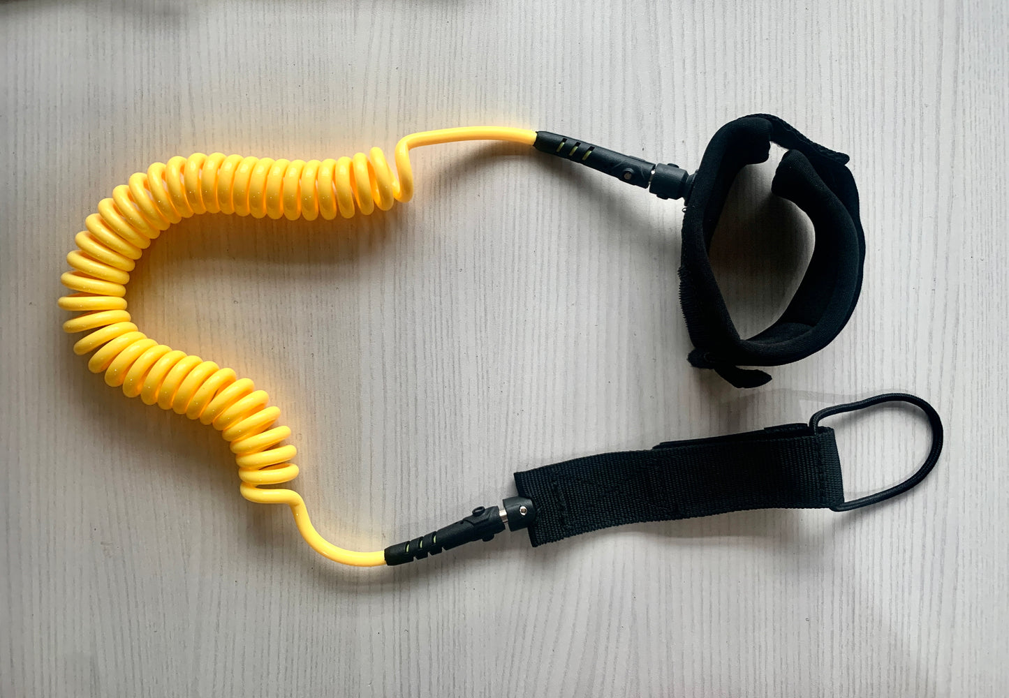 3m/10feet long 7mm diameter SUP Leash Coiled Ankle Leash - Black/Yellow
