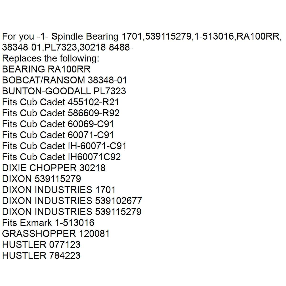 Spindle Bearing RA100RR For Hustler/Dixon 1701, 539115279, 1-513016, 38348-01, PL7323, 30218 (8488)