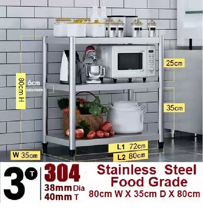 3 Tier Food Grade Stainless Steel 304 Storage Rack Shelves 0.8m