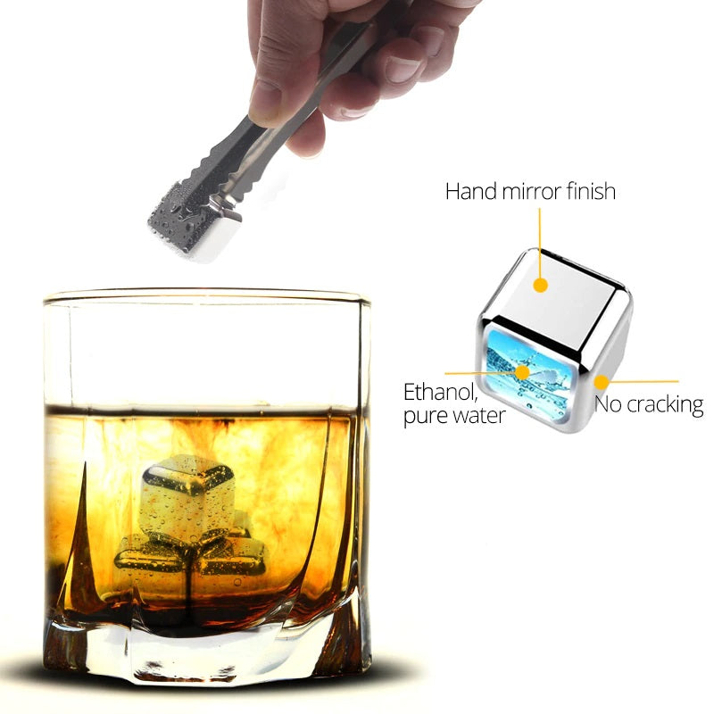 4pcs Reusable Stainless Steel Ice Cubes, Chilling Whiskey Stones