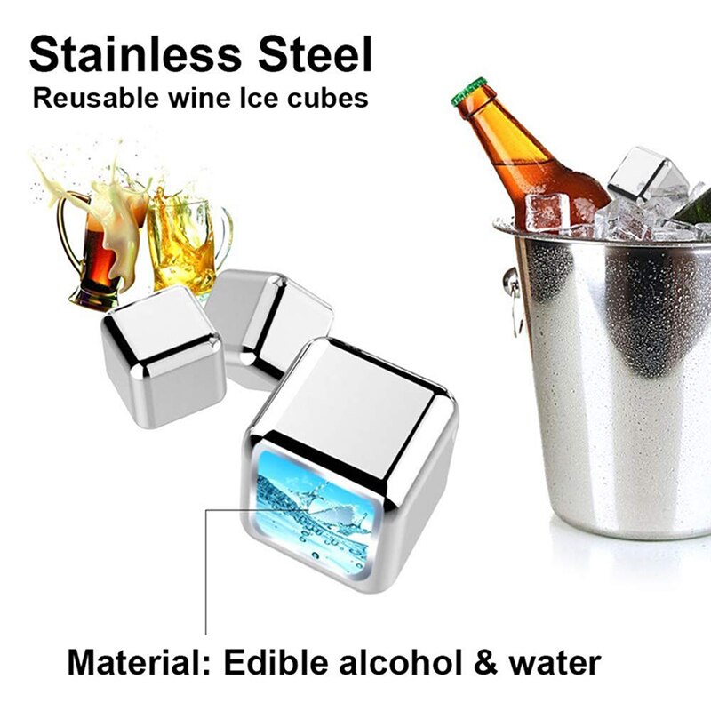 4pcs Reusable Stainless Steel Ice Cubes, Chilling Whiskey Stones