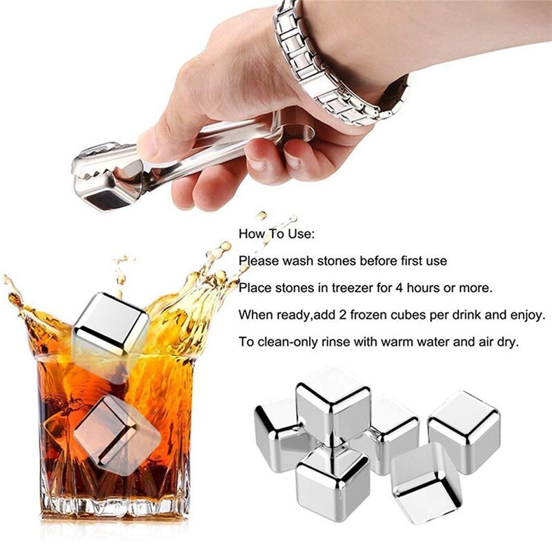 4pcs Reusable Stainless Steel Ice Cubes, Chilling Whiskey Stones