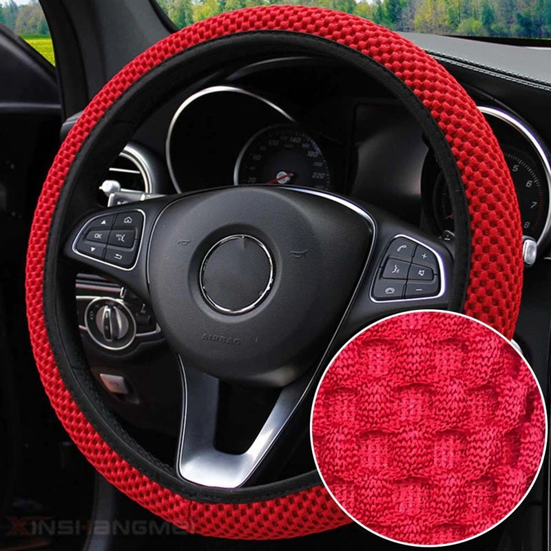 38CM Diameter Universal Steering Wheel Cover Red/Grey/Black