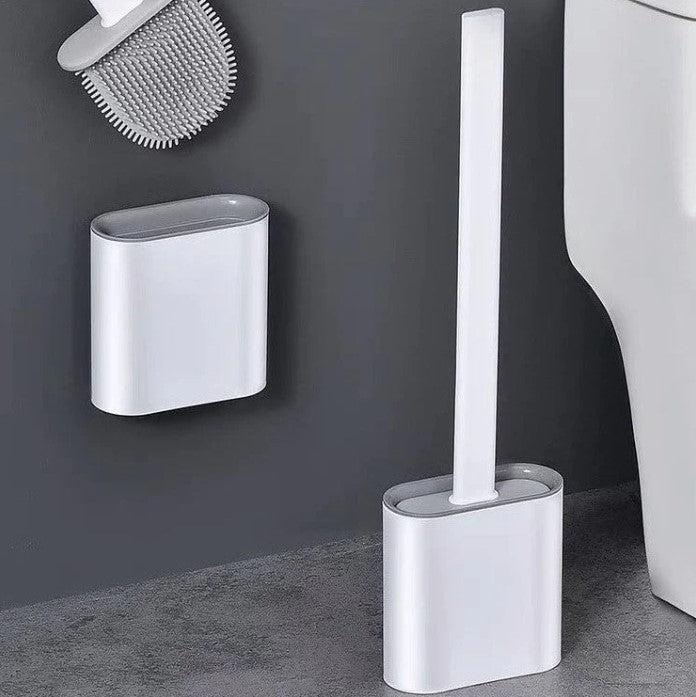 Soft Head Silicone Wall Mount Toilet Brush + Toothpaste Squeezer