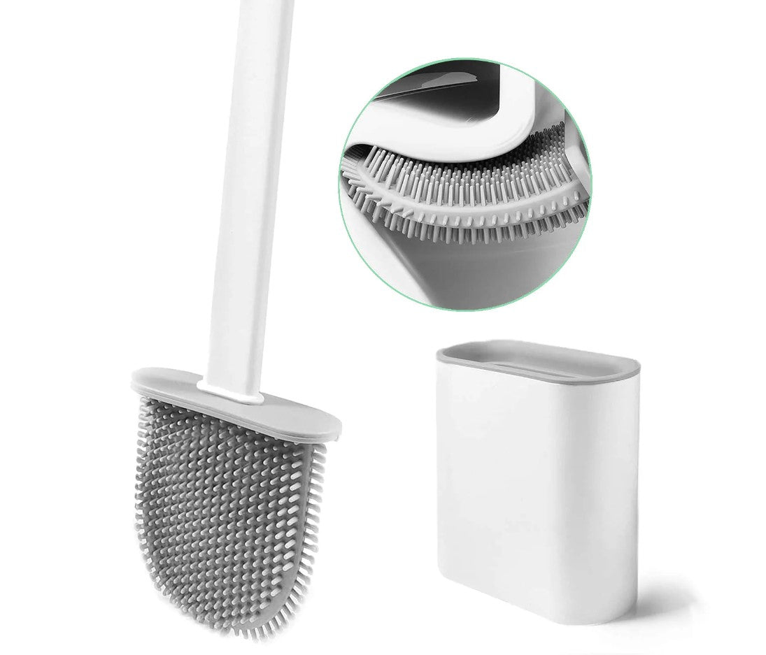 Soft Head Silicone Wall Mount Toilet Brush + Toothpaste Squeezer