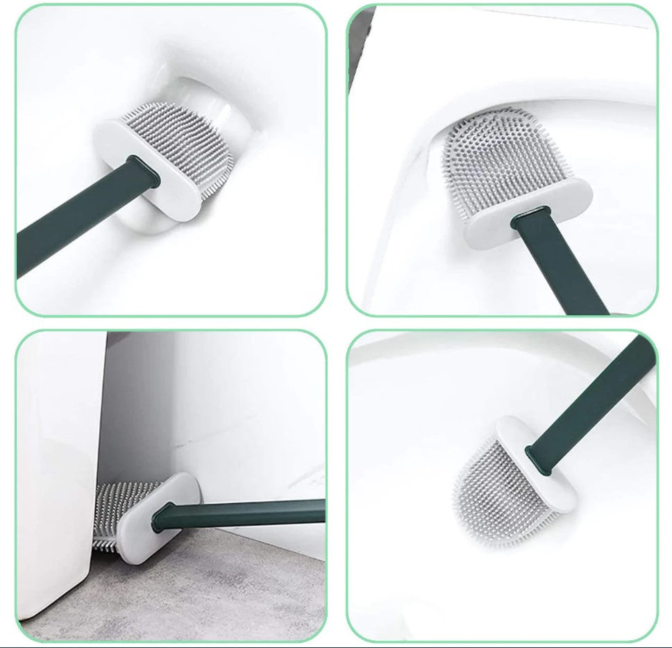 Soft Head Silicone Wall Mount Toilet Brush + Toothpaste Squeezer