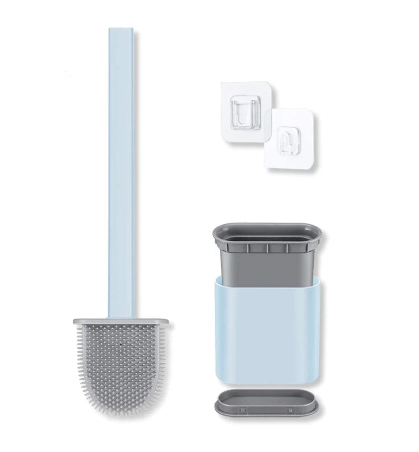 Soft Head Silicone Wall Mount Toilet Brush + Toothpaste Squeezer