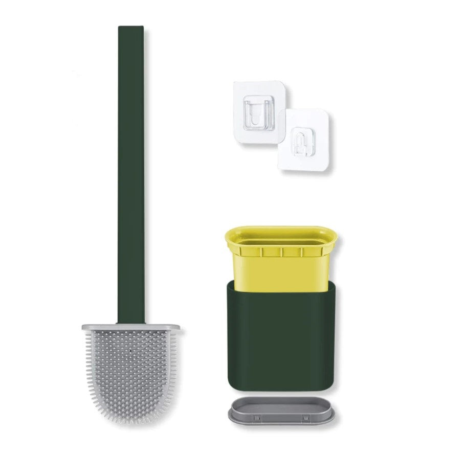 Soft Head Silicone Wall Mount Toilet Brush + Toothpaste Squeezer