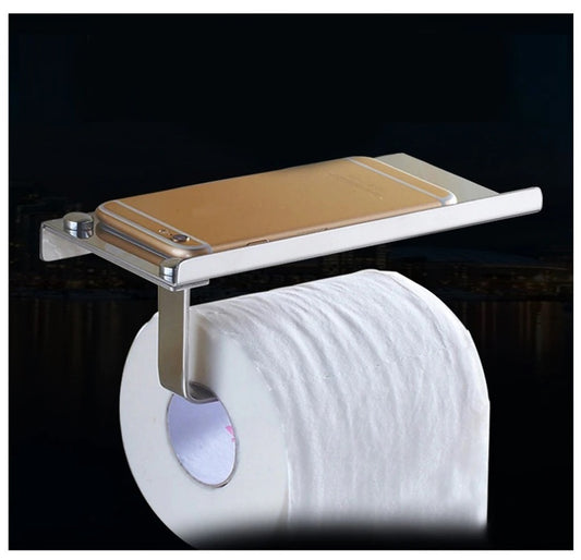 Drill-free Stainless Steel 304 Toilet Paper Roll Holder with Phone Shelf