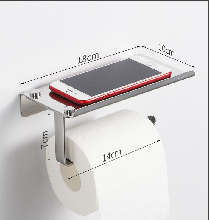 Drill-free Stainless Steel 304 Toilet Paper Roll Holder with Phone Shelf