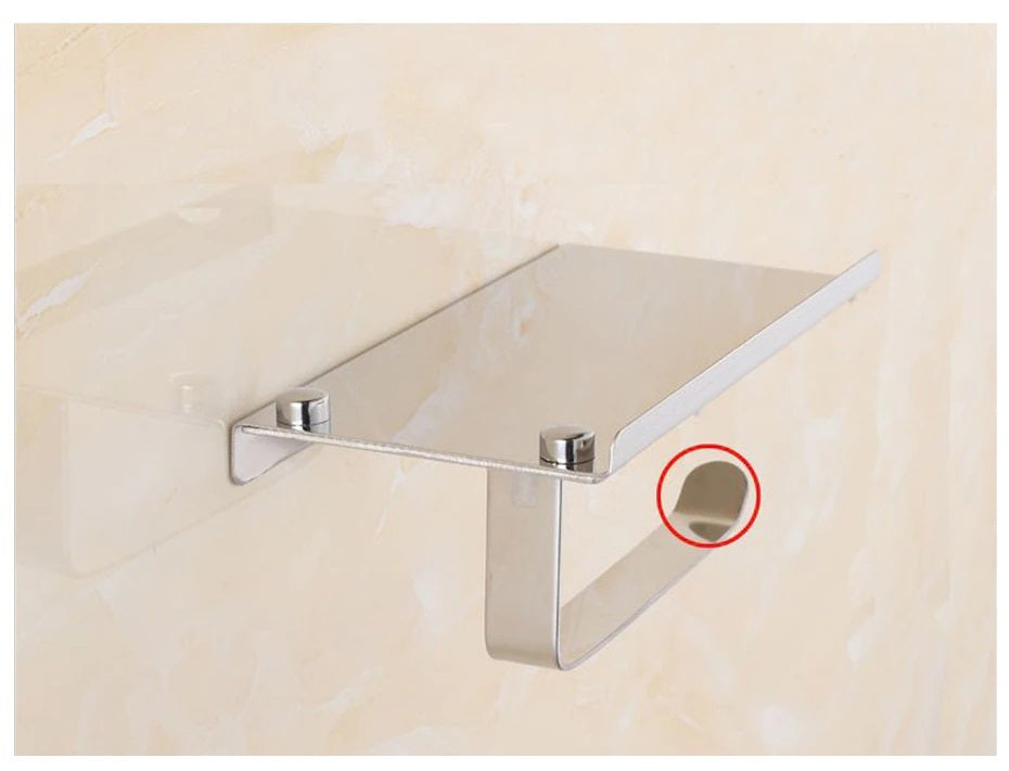 Drill-free Stainless Steel 304 Toilet Paper Roll Holder with Phone Shelf