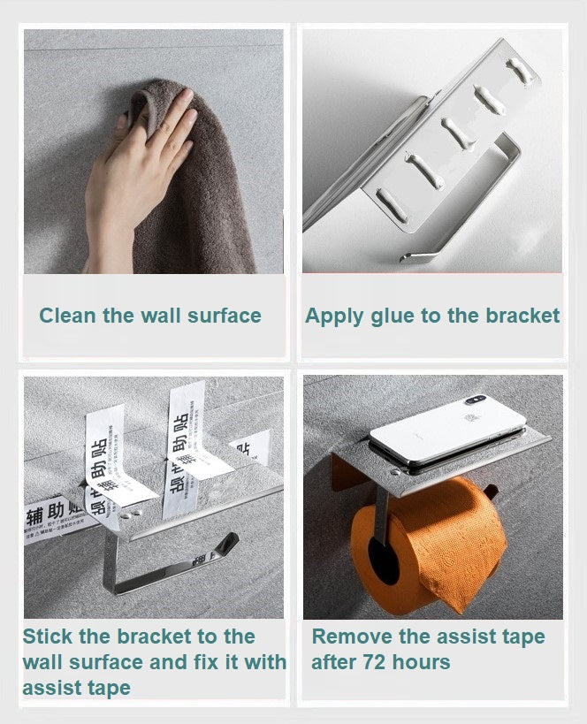 Drill-free Stainless Steel 304 Toilet Paper Roll Holder with Phone Shelf