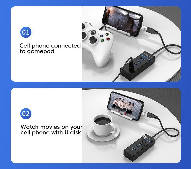4 Ports USB3.0 Hub High Speed Multi USB Splitter Adapter OTG 30cm