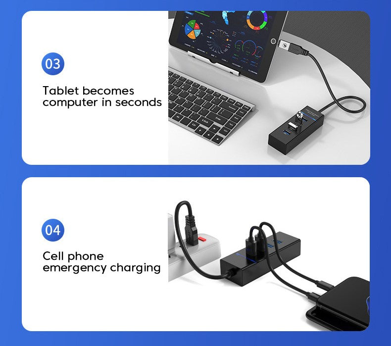 4 Ports USB3.0 Hub High Speed Multi USB Splitter Adapter OTG 30cm