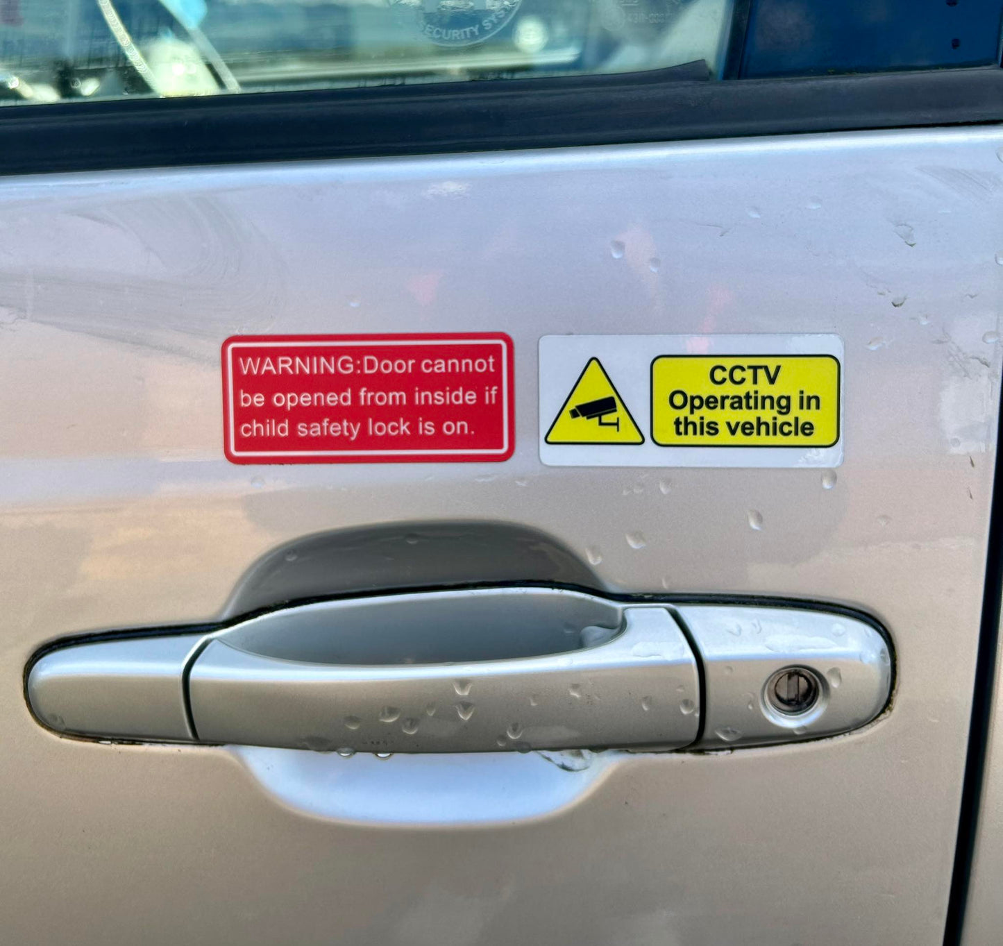 UV proof Child Lock + CCTV/Camera Warning Sign Magnetic Sticker for Uber/Taxi