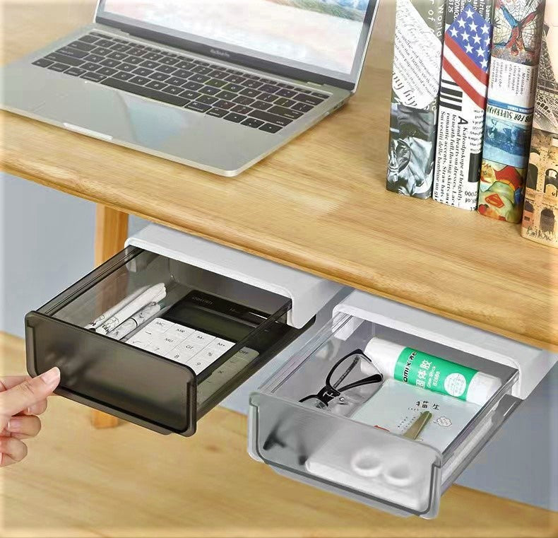 Under Desk Drawer, Pencil Pens Keys Makeup Sundries Storage Box - Grey