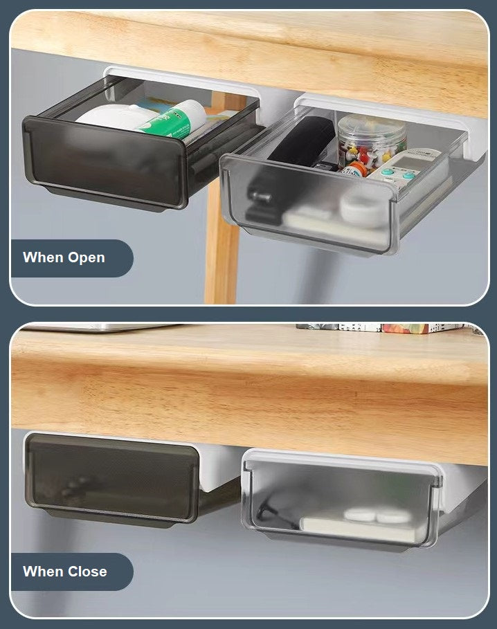 Under Desk Drawer, Pencil Pens Keys Makeup Sundries Storage Box - Grey