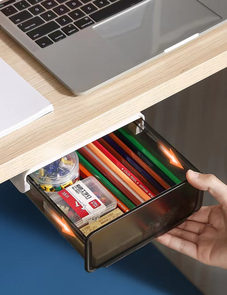 Under Desk Drawer, Pencil Pens Keys Makeup Sundries Storage Box - Grey