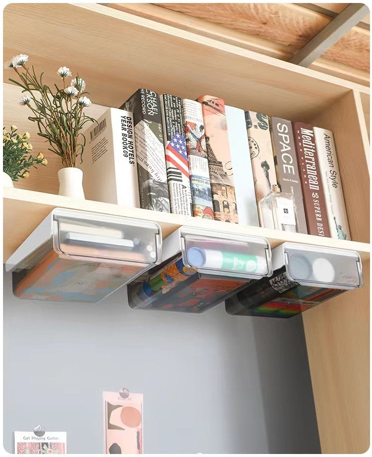 Under Desk Drawer, Pencil Pens Keys Makeup Sundries Storage Box - Grey