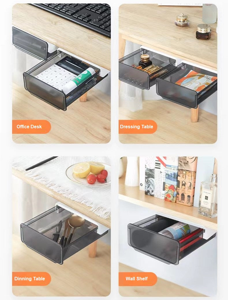 Under Desk Drawer, Pencil Pens Keys Makeup Sundries Storage Box - Grey