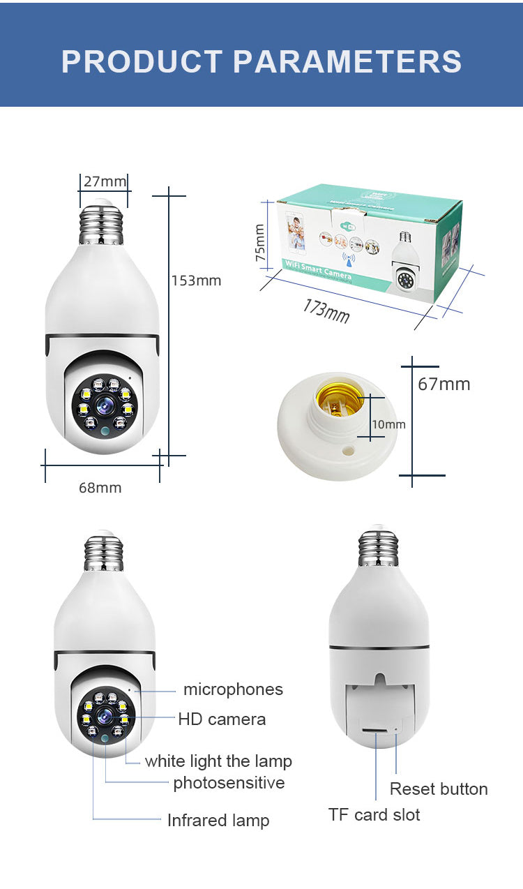 WiFi Bulb Camera with full HD 1080P 360-degree panoramic camera