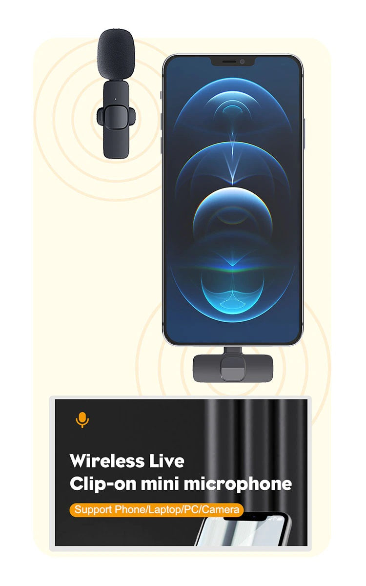 Wireless Lavalier Live Broadcast Microphone Portable Mini Mic for iPhone/Android