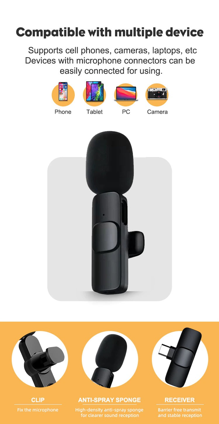 Wireless Lavalier Live Broadcast Microphone Portable Mini Mic for iPhone/Android