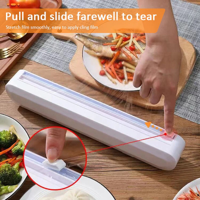 Adjustable Wrap Cling Cutter Kitchen Cling Film Dispenser with Slide Cutter